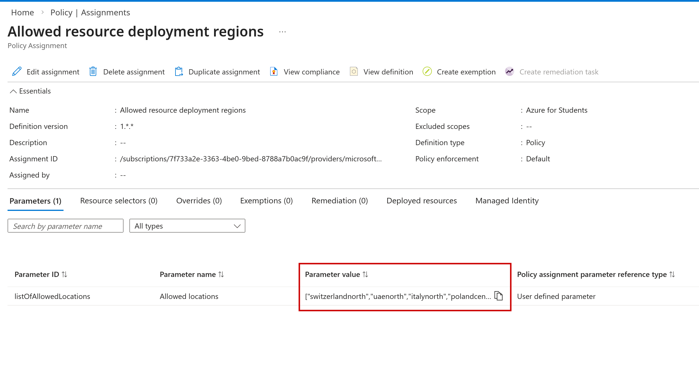 Allowed resource deployment regions