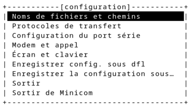 interface de configuration de minicom Interface de configuration de minicom